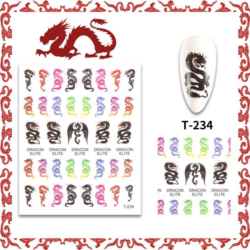Chinese Dragon Nail Art Stickers Punk Nail Decals Waterproof Nail Decoration Colorful Dragon Element Nail Accesories For Nails: 03