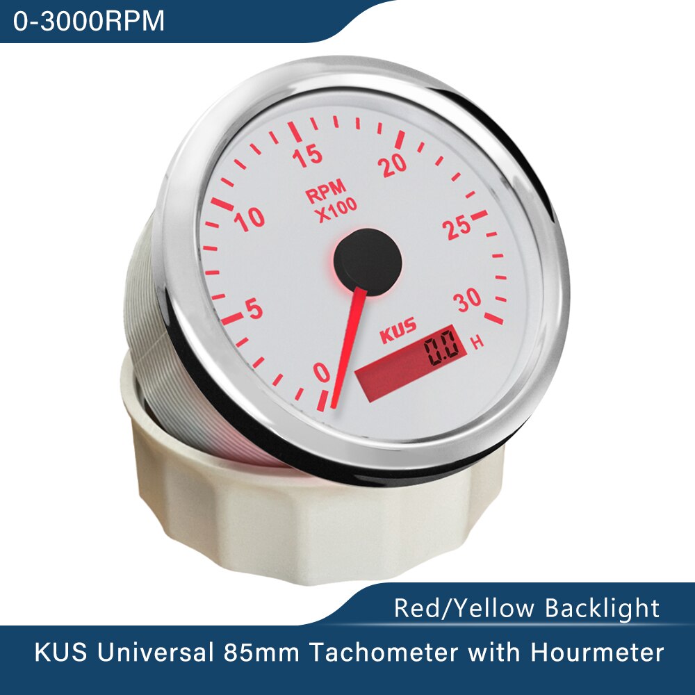 Kus 85mm vdo analog autometer marin varvräknare varvtalsmätare 3k/4k/6k/8k rpm med timräknare 12v/24v med röd/gul bakgrundsbelysning