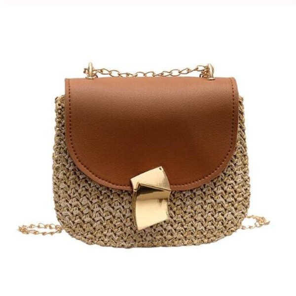 Hexagon Mulit Stil Stroh + leder Handtasche Frauen Sommer Rattan Tasche Handarbeit Gewebt Strand Kreis Böhmen Schulter Tasche Neue: Brown C