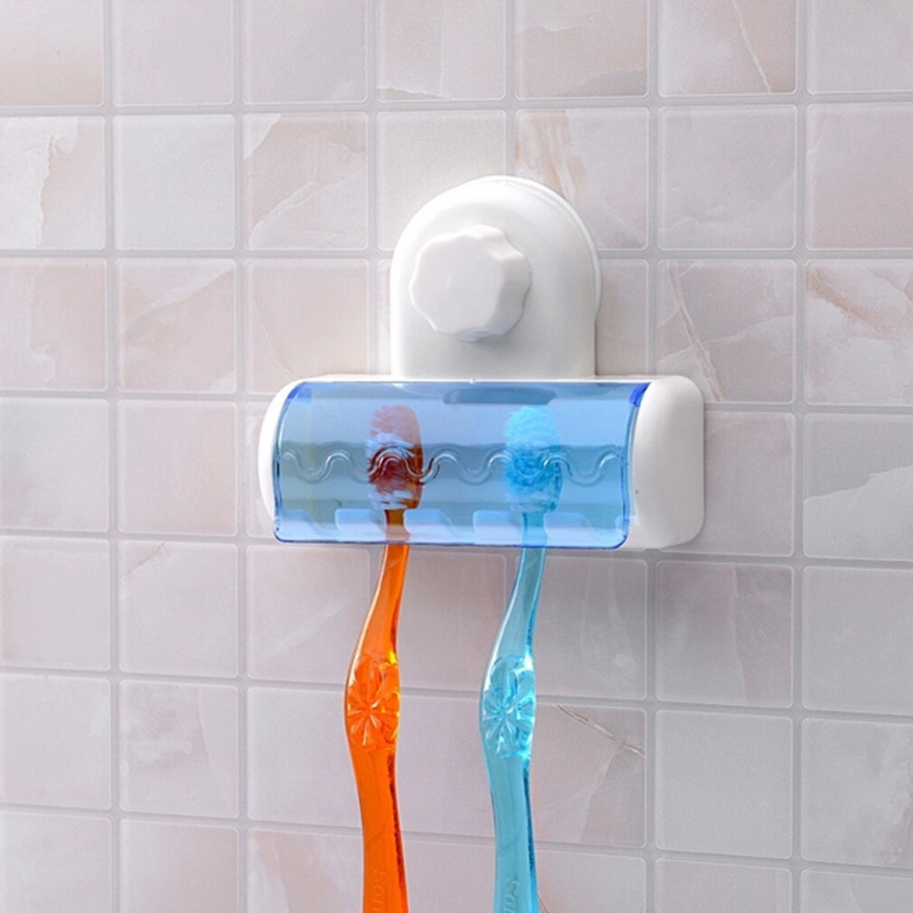 Plastic Stofdicht Tandenborstelhouder Badkamer Keuken Familie Tandenborstel Zuignappen Houder Muur Stand Haak 5 Rekken