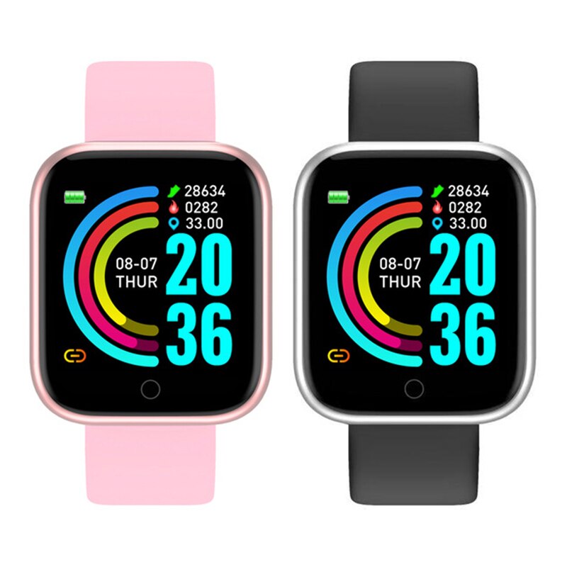 Bluetooth Smart Uhr Männer Frauen Sport Wasserdichte Smartwatch Fitness Herzfrequenz Blutdruck Monitor Armband: 2Pcs Pink Silver