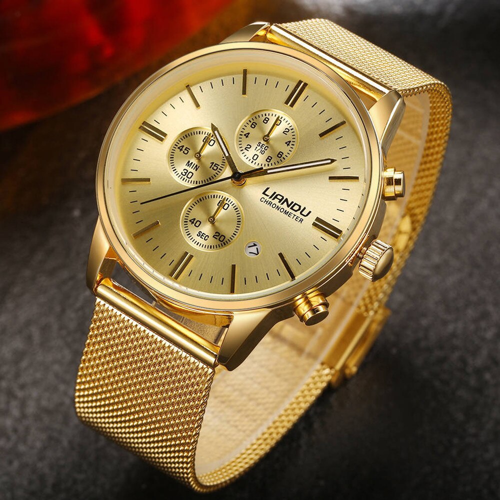 LIANDU Watch Men Simple Stainless Steel Reloj Hombre Analog Quartz Zegarek Wristwatch Relogio Masculino Luxury Watches