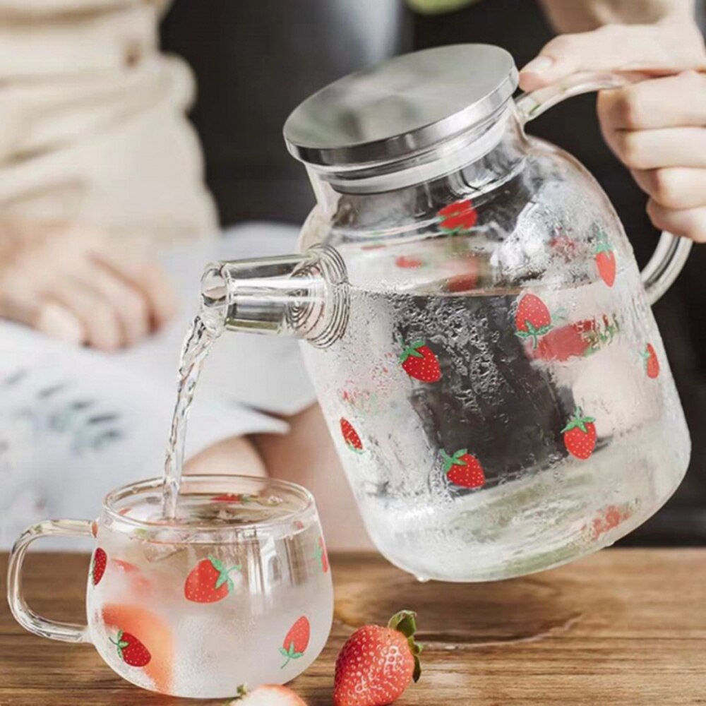 1pc glas gryde sart stor kapacitet praktisk jordbær mønster varmebestandig vand gryde koldt vand kedel glas juice gryde g