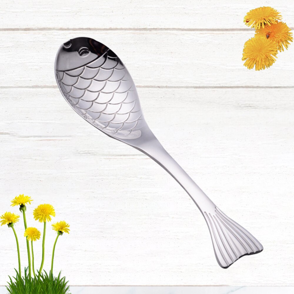 Fish Shape Soup Spoon Stainless Steel Spoon Stainless Steel Soup Ladle Fish Dinner Spoon (S)