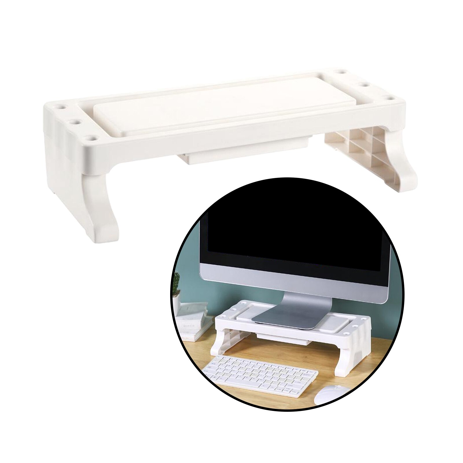 Computer Monitor Stand TV Printer Screen Riser Desk Space Save fit PC/Laptop/LCD LED TVs Risers wih Drawer and Cable Management: White