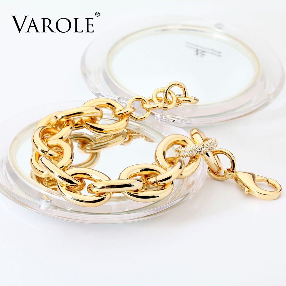 Varole Punk Big Link Chain Armband Met Crystal Gold Kleur Femme Armbanden Voor Vrouwen Mode-sieraden Pulseras