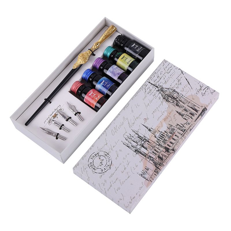 Carving English Calligraphy Dip Pen Fountain Writing Ink Nibs School Stationery: GD