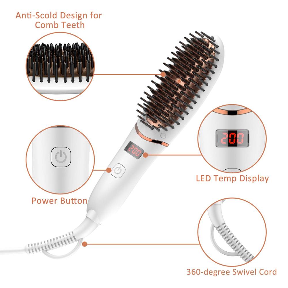 Beard Straightener Comb Faster Anti-Scald Ceramic Heated Beard Brush Upgraded Portable Beard Straightening Comb