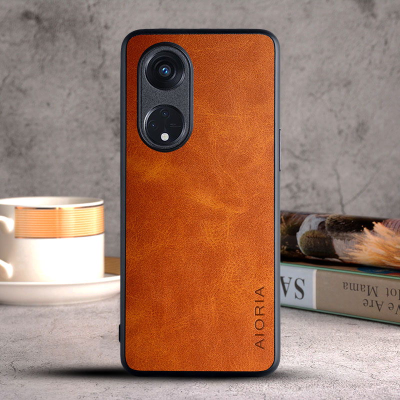 Deksel til oppo reno 8t 8 reno 8 t 5g 4g deksel luksuriøst vintage skinndeksel til oppo reno 8t deksel: Aluminium / Oransje