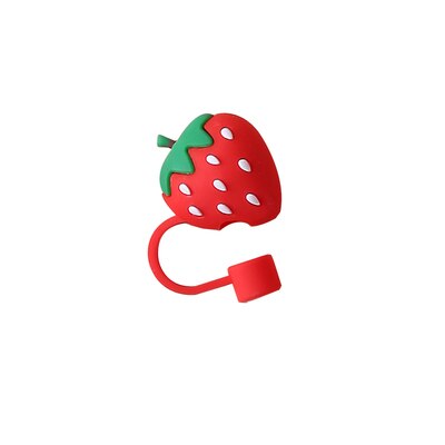 Bouchon de paille en Silicone, capuchon anti-poussière, tasse à boire réutilisable, accessoires de paille en verre, bouchon de dessin animé, couvercle de tête d'aspiration, mignon universel: Red strawberry