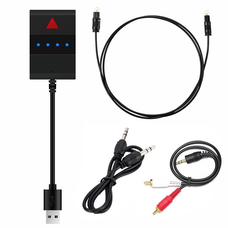 VAORLO 3-IN-1 Bluetooth Audio Transmitter USB 3.5MM AUX Optical Fiber SPDIF Stereo Music Wireless Adapter For TV PC PS4 XBOX BT: With RCA Cable