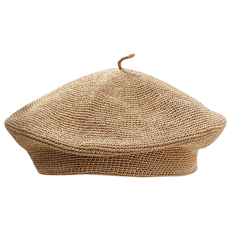 Boina de verano hecha a mano para mujer, pintor de sombrero de paja, gorro femenino, boina transpirable, Color rosa sólido,