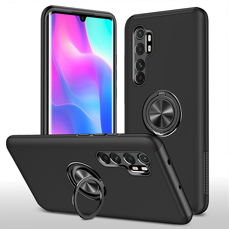 Coque blindée antichoc pour Xiaomi Mi Note 10 Lite, avec anneau métallique magnétique et support de protection arrière: Black