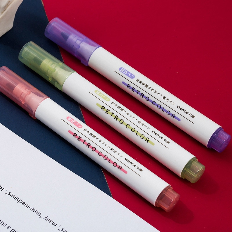 6Pcs/Set Fluorescent Colors Highlighter Pen Vintage Macaron Colors Marker Pen 6 Color Cute Graffiti Pen Stationery Supplies