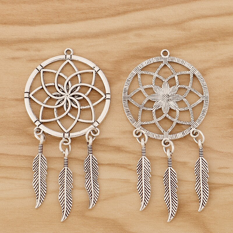 6 stück Tibetischen Silber Dreamcatcher Reize Anhänger für DIY Halskette Ohrring Schmuck, sterben Entdeckungen 71x34mm