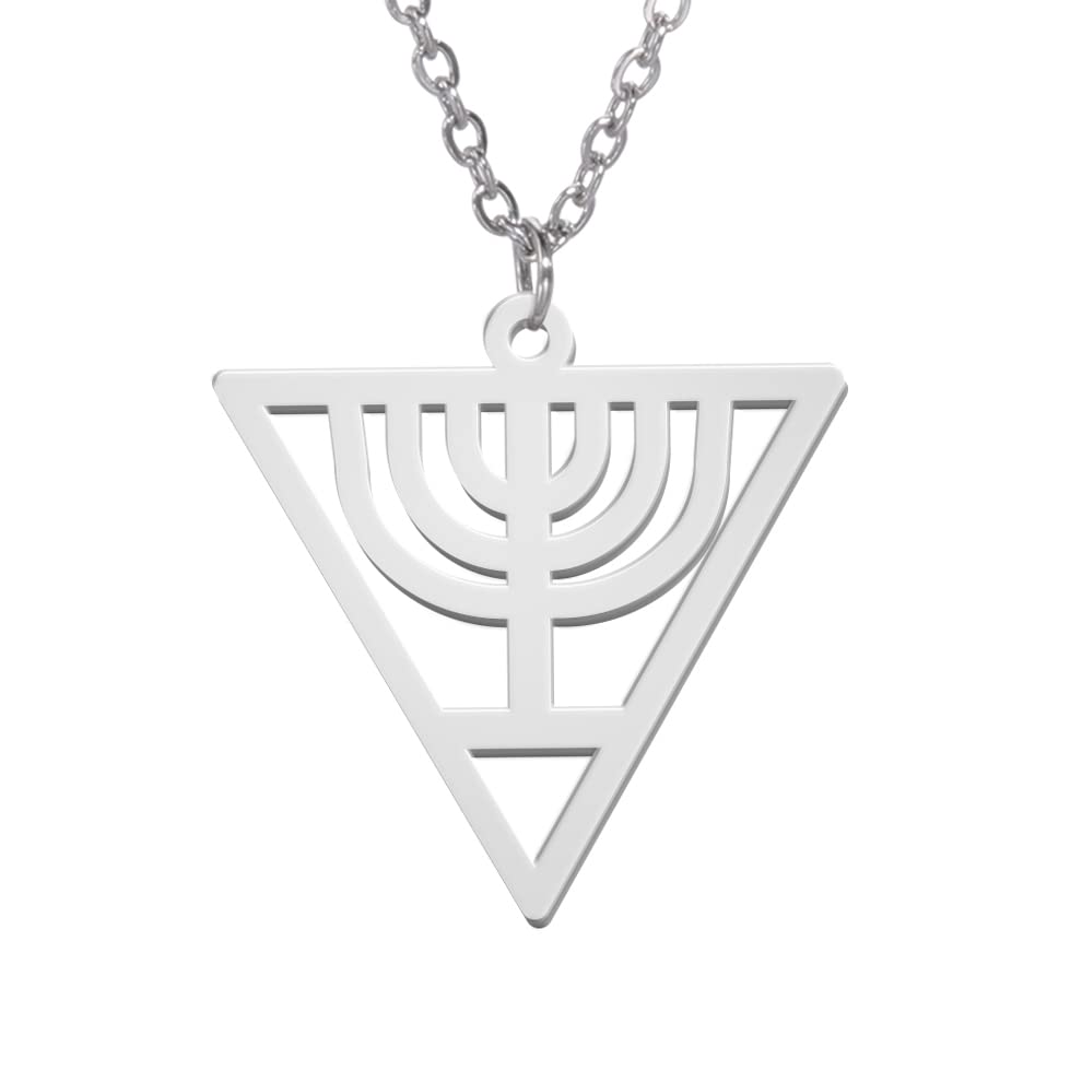 VASSAGO Hanukkah Necklace Triangle Menorah Pendant Necklace Stainless Steel Chanukah Jewelry Dainty Jewish Religious