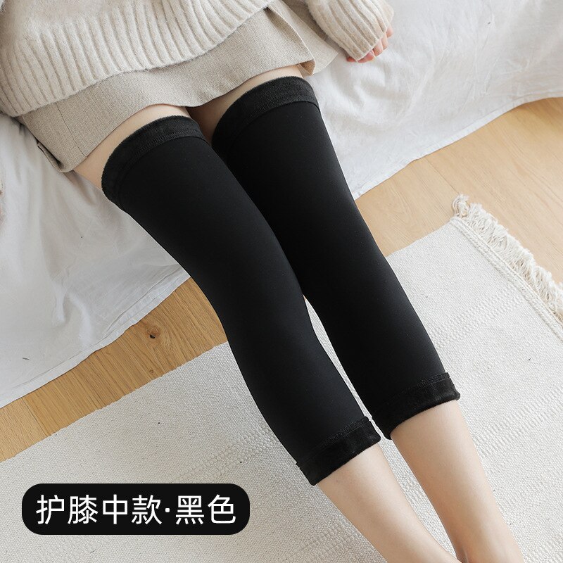 1Pair Anti Cold Knee Pads Plus Gold Velvet Prevent Arthritis Keep Warm Knee Protector Support Breathable Thicken Kneepad: black-B