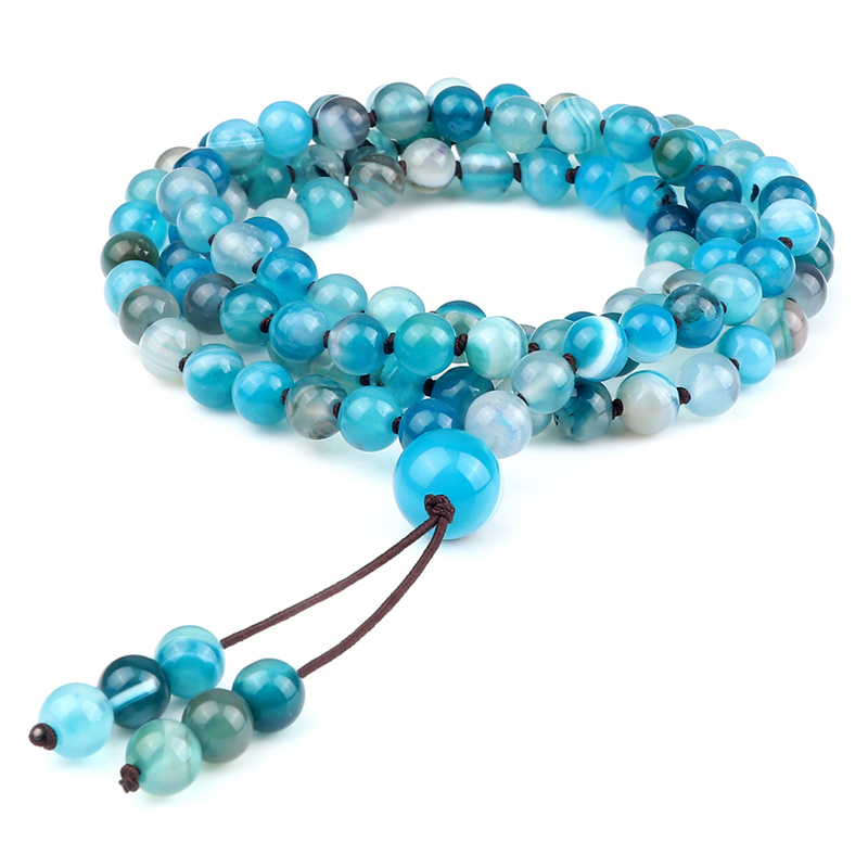 9 herrenarmbänder in verschiedenen stilen , 6mm natürliche blaue und violette achat-onyx-steine , 108 mala-ketten und -armbänder für damen: Gestreifte achate 2