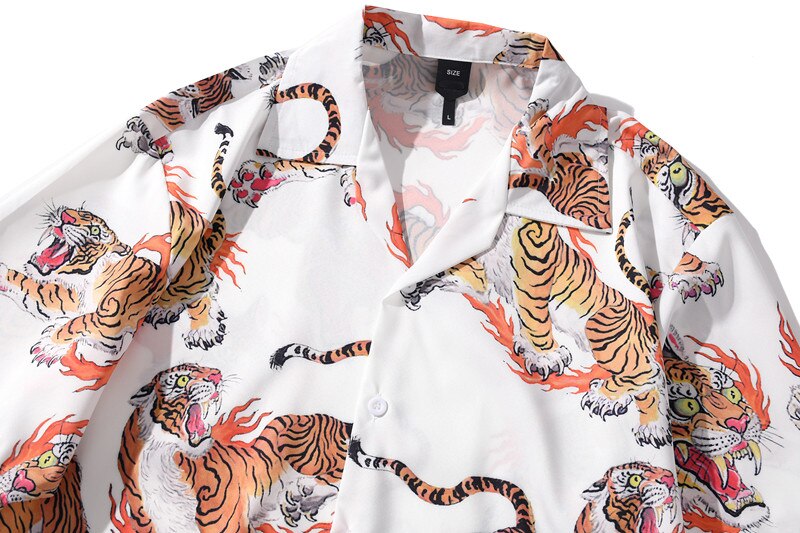 Sommer kortermede skjorter 3d tiger full trykt formell hawaiian beach streetwear harajuku hip hop casual koreanske skjorter