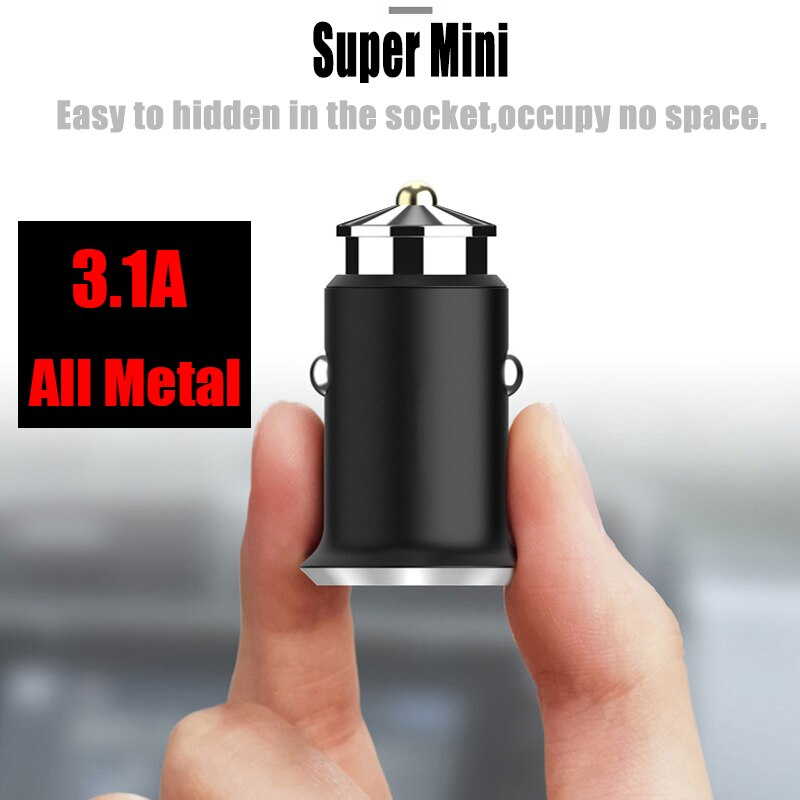 Metalen 3.1A Ultra Mini Usb Autolader Mobiele Telefoon Auto Usb Lader Sigarettenaansteker Verborgen Auto-Oplader Voor Iphone lader