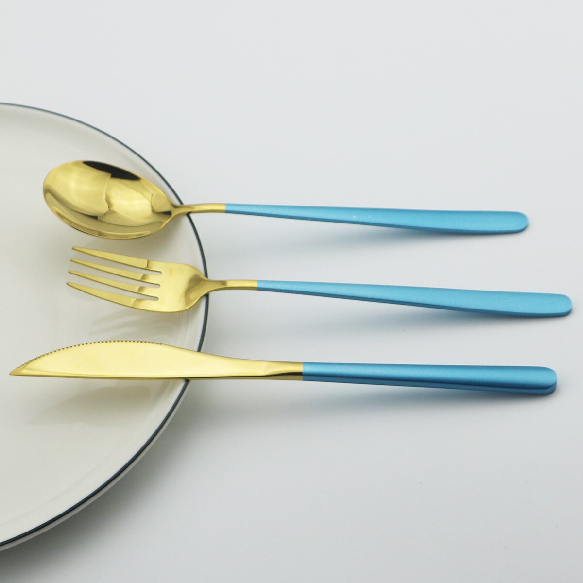 4 -delige paarsgouden serviesset, 18/10 roestvrijstalen besteksets, mes, vork, dessertlepels, bestekset, keukenserviesset