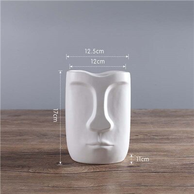 Vase abstrait nordique minimaliste en céramique | Vase noir et blanc pour visage naturel, salon d'exposition , Vase décoratif en forme de tête de Figue: White A-17CM