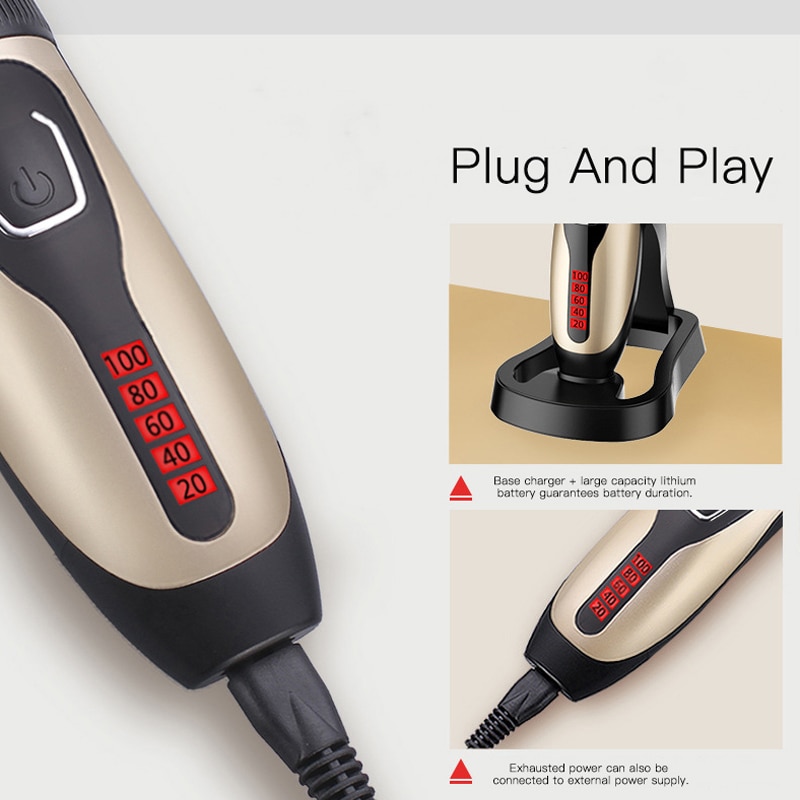 Hair Clipper Rechargeable Electric Digital Hair Trimmer Smart Base Charge Waterproof Men's Haircut Tool