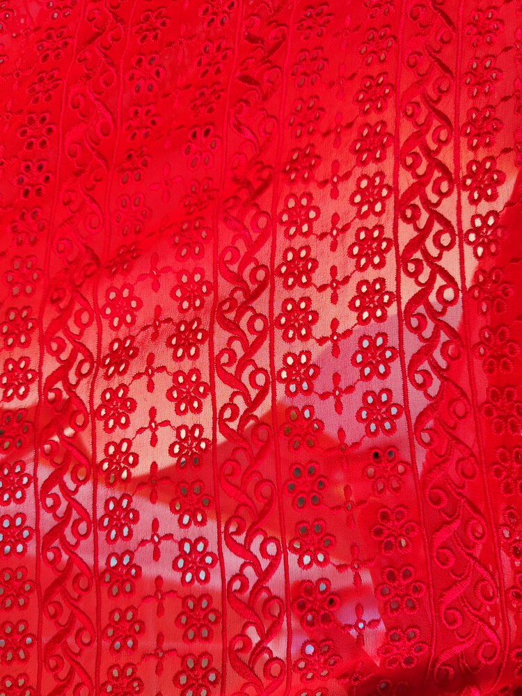 Lace Red Color Pure Silk Evening Dress Wedding 100% Silk Fabirc Silk chiffon embroidery