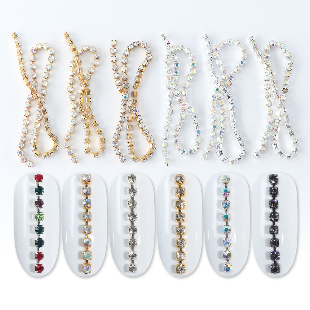 6 st diamanter metallkedja strass på naglar linje 3d färgglada randiga smycken flatback ädelstenar strass nail art tillbehör  be799