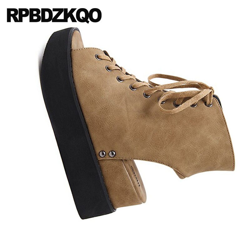 Støvler sko støvletter snøre harajuku kvinder wedge platform sandaler damer peep toe pumps brun sommer slingback høje hæle