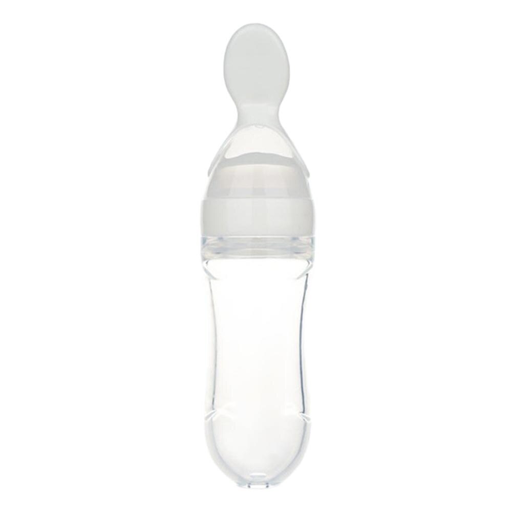 90ml cuillères à presser pour bébé, biberon en silicone, cuillère d'entraînement, céréales pour nourrissons, complément alimentaire, vaisselle sûre: Blanc