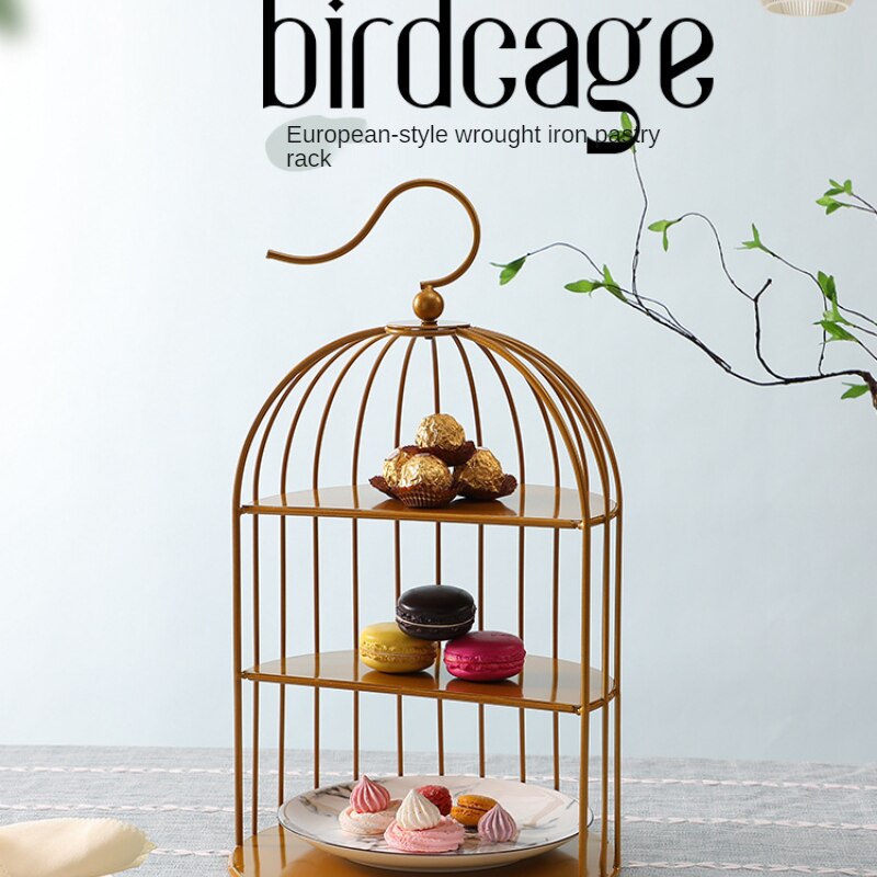 Bird Cage Food Rack Display Stand Ceramic Three-layer Dessert Table Tray Double-layer Cake Stand Afternoon Tea Snack