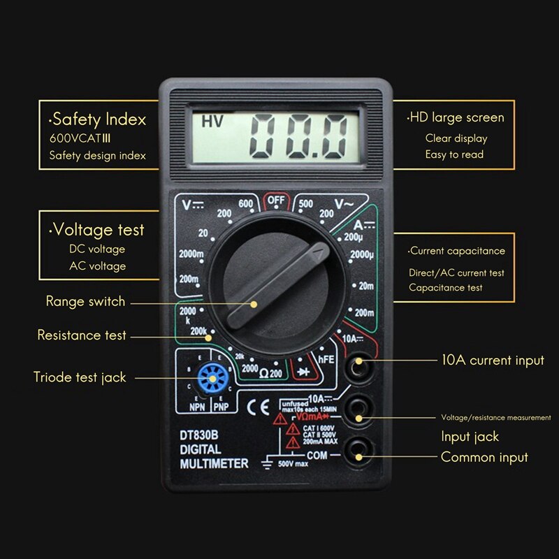 DT830B Digital Multimeter Mini Universal Meter Handheld Multimeter Electrician Instrumentation
