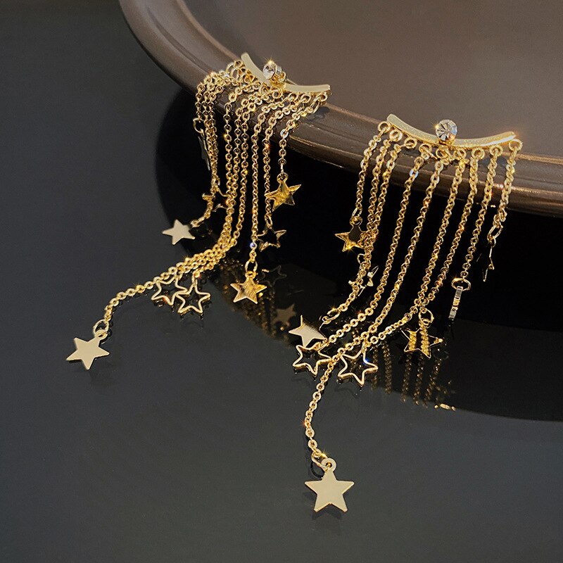 Exaggerated temperament star tassel earrings rear hanging six-pointed star earrings European and American women earrings