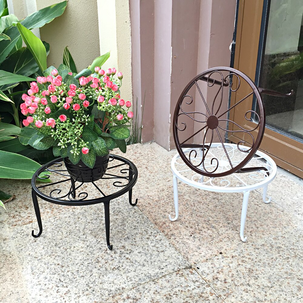 24x24x13cm Indoor Outdoor Plant Stand Metal Flowerpot Stand Round Iron Plant Pot Holder Black White Bronze Colour