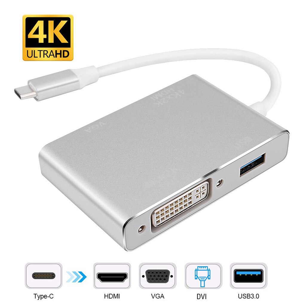 USB 3.0 to DVI VGA HDMI HD LAN Ethernet RJ45 Gigabit 4 IN 1 Converter Adapter USB Hubs: B