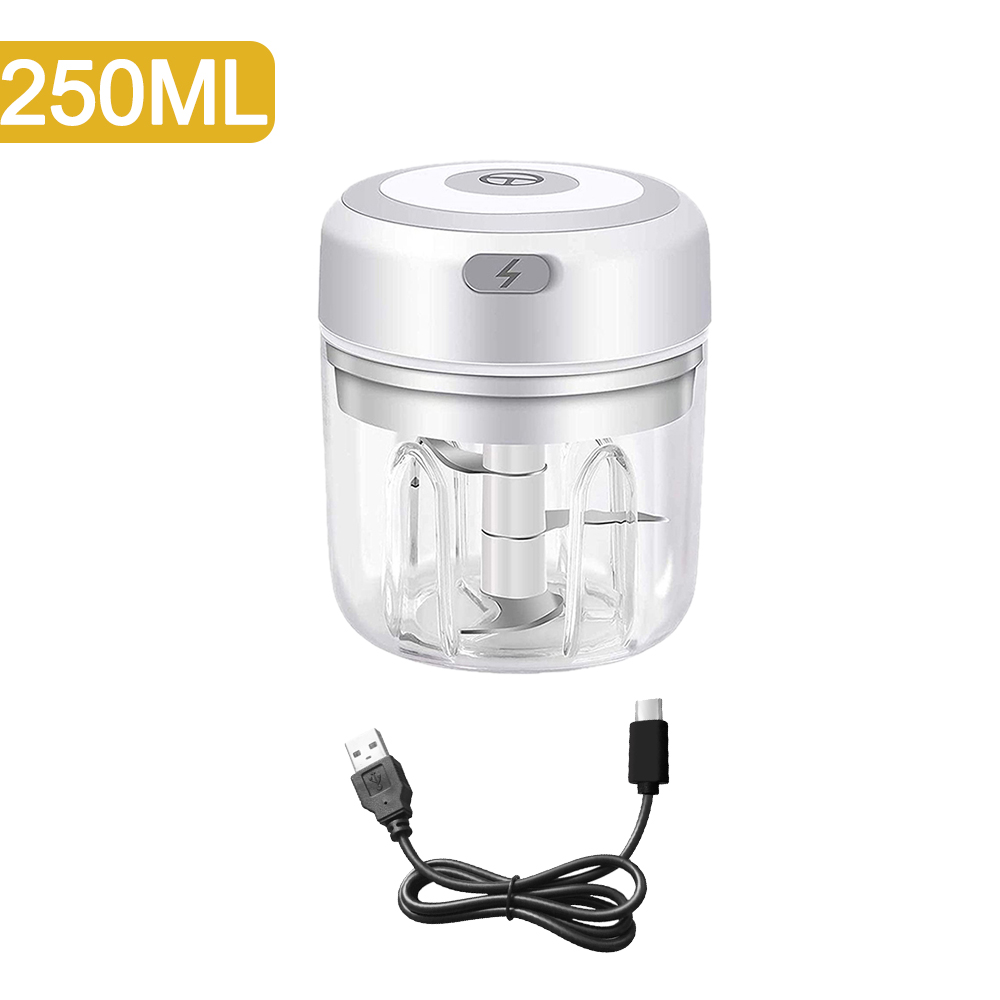 100/250Ml Mini Elektrische Knoflook Stamper Chopper Cutter Gember Stamper Machine Voor Keuken Voedsel Crusher Chili Groente Usb opladen: White Set B