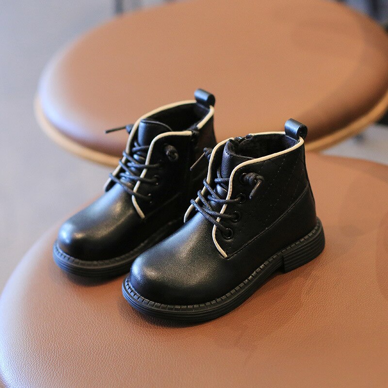 Girls Snow Boots Solid Color Autumn Kids Leather Shoes Boys Ankle Boots Non-slip Children Student Shoes SMG238
