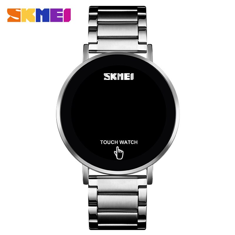 Skmei Mode Horloge Mannen Digitale Horloge Mannelijke Touch Screen Led Licht Display Waterdicht Roestvrij Stalen Band Montre Homme: Zilver