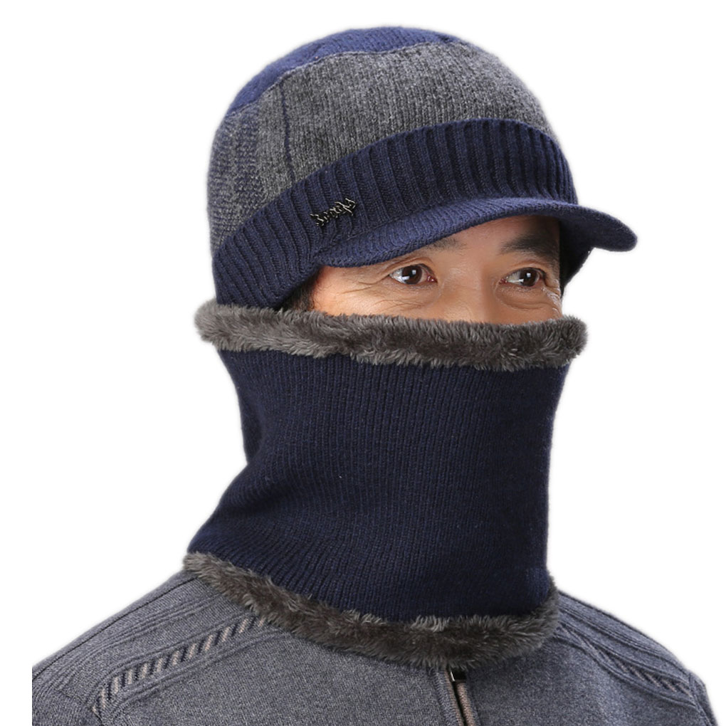 Set van 2 wollen sjaals voor heren, wintermutsen voor heren, muts voor heren, wintermuts voor heren, bivakmuts voor dames, muts voor heren, gebreide muts voor heren.