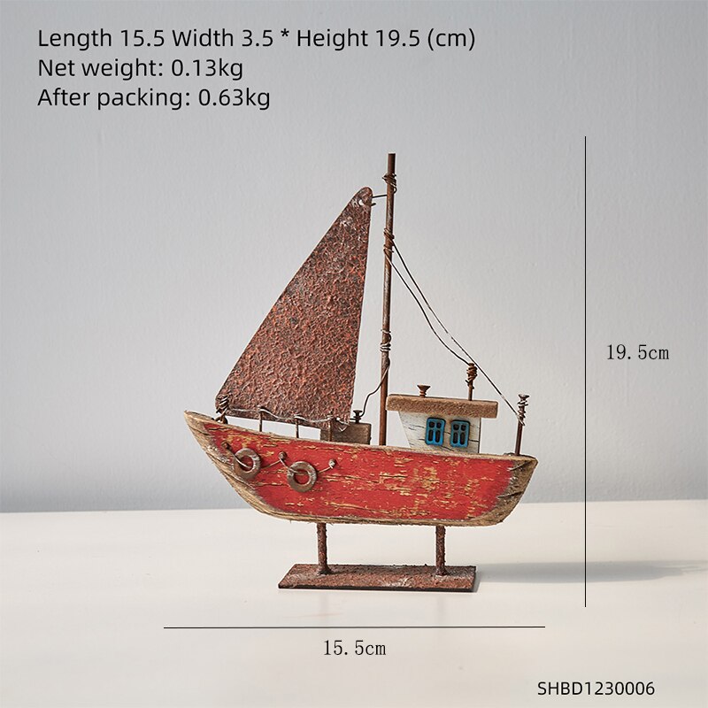 Wooden Ship Model Modern Home Decoration Iron Retro Sailboat Figurines Office Desk Decorative Birthday Christmas