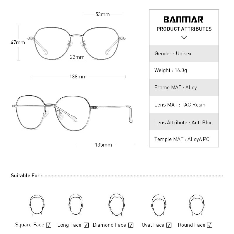 BANMAR-lunettes Anti lumière bleue, lunettes à blocage rondes, en alliage de Protection contre ordinateur, pour femmes et hommes rétro, monture