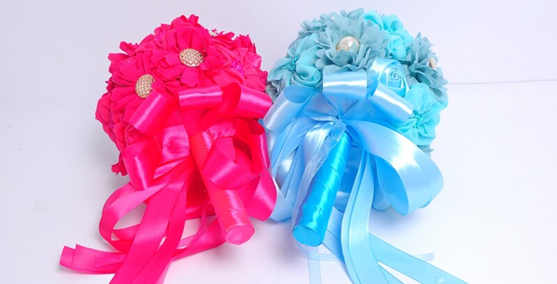 Fuksja niebieskie bukiety ślubne szyfonowa 20cm kwiaty bukiet druhny Ramos De Flores sztuczny bukiet De Mariage niska cena