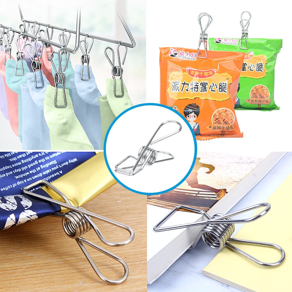 ETUUD 10-40PCS Multi-use Stainless Steel Clips Washing Line Clothes Pegs Clips Clamp For Drying Laundry Clothespin Utility Clip