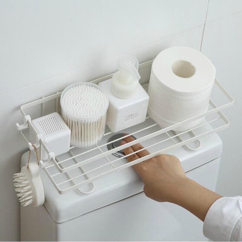 Storage Shelf above toilet water tank Reusable Heavy Duty Kitchen Bathroom Toliet Wall Shelf iron Storage Rack Organizer