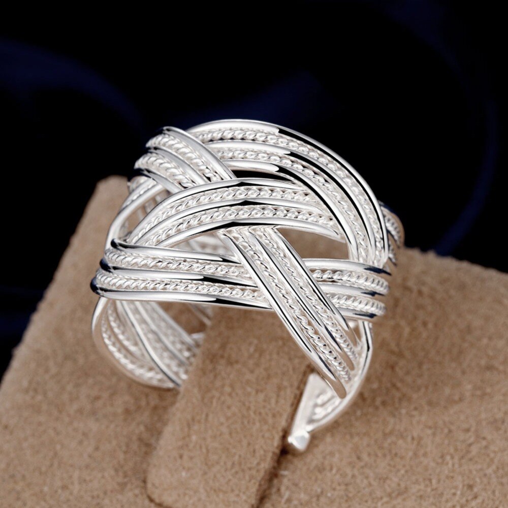 Sieraden Selling N925 Zilver Kleur Vinger Ring Voor Ms Openingen Grote Mesh Ring R024 Zilver Kleur