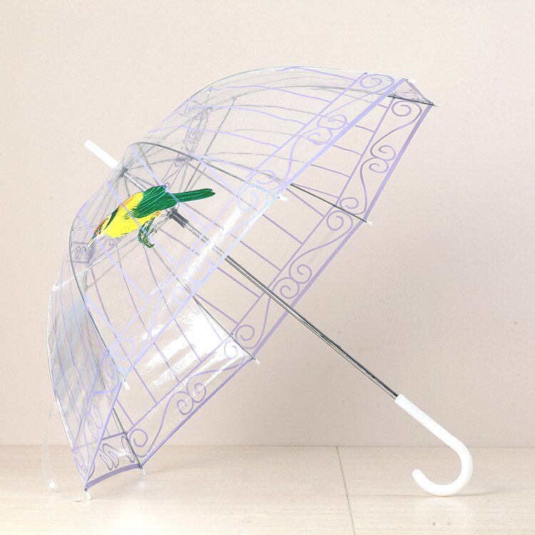 Transparent plastic Clear PVC umbrella rainy umbrella bird cage umbrella Long handle: White Cage