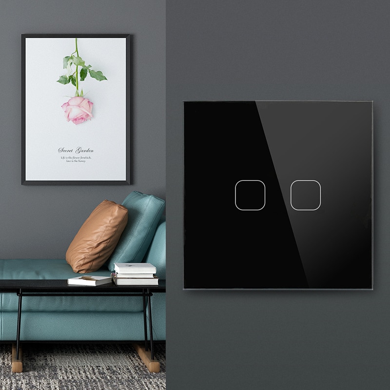 Atlectric Sensor Touch Switch Crystal Glass Panel Wall Light Switches EU Standard 1/2/3 gang 1Way Switch With LED Back Light