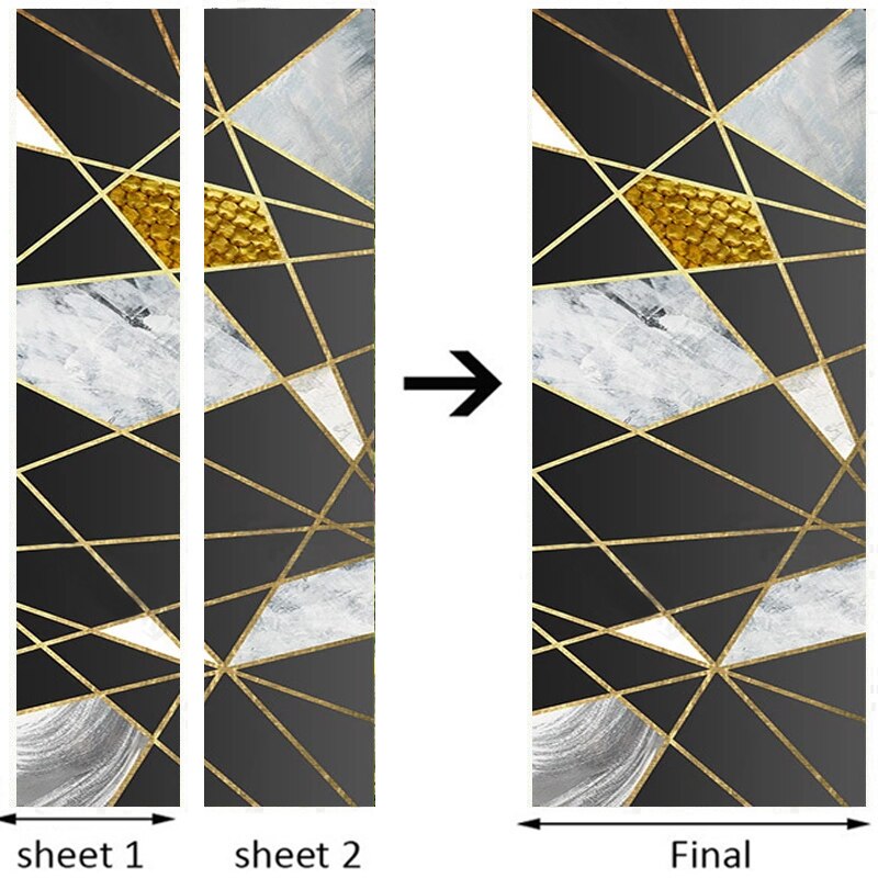 PVC Door Sticker Modern Golden Line Geometric Marble Pattern Wall Decor Living Room Kitchen Self-Adhesive Waterproof Wallsticker