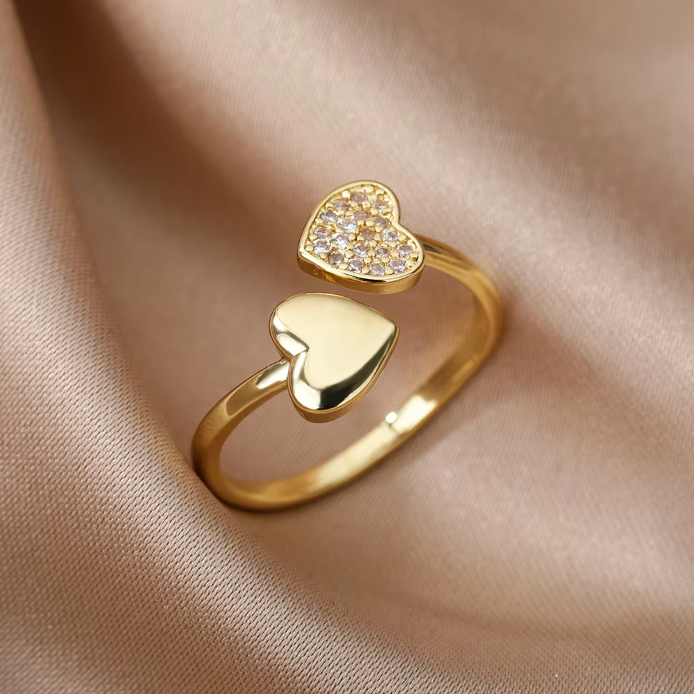 Anillos geométricos de circón de lujo para mujer, anillo abierto de acero inoxidable de Color dorado, joyería estética para de boda a la , para mujer: Gris